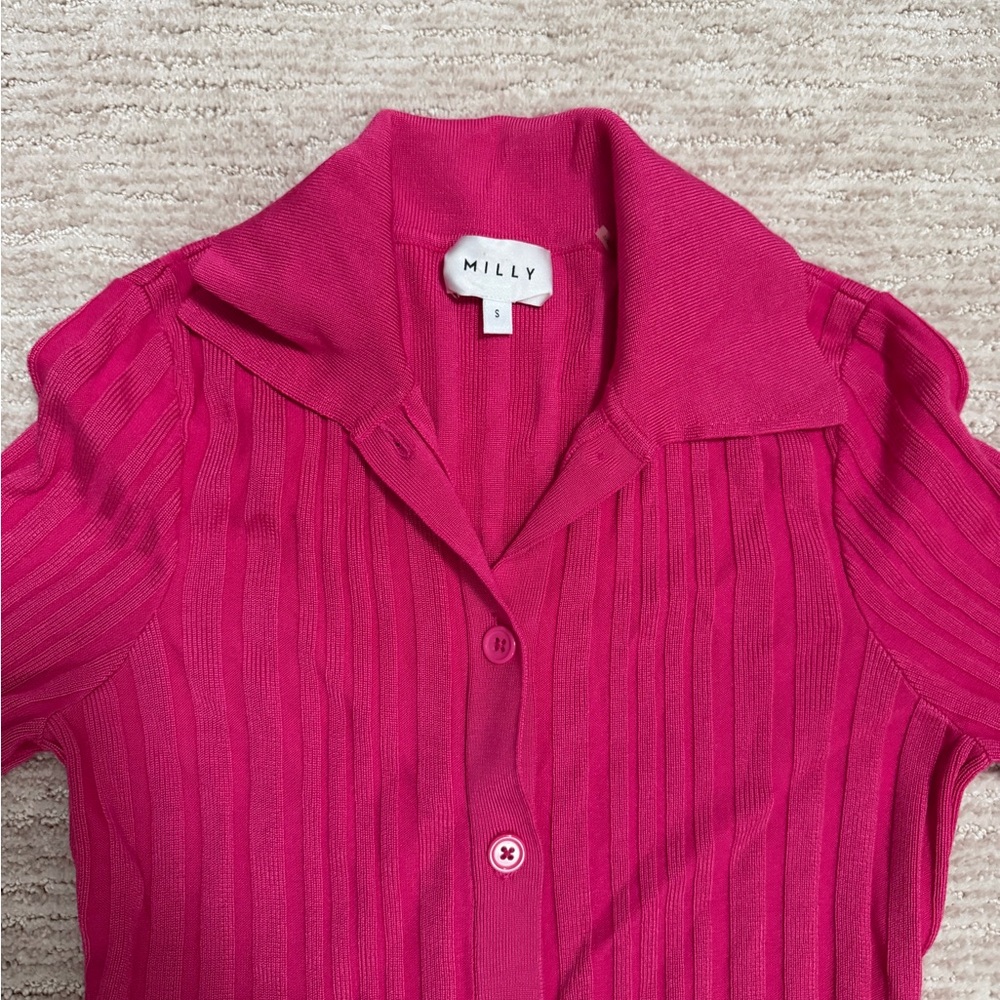 MILLY Polo Cardigan Pink Ribbed Knit Dress Small - Picture 3 of 5